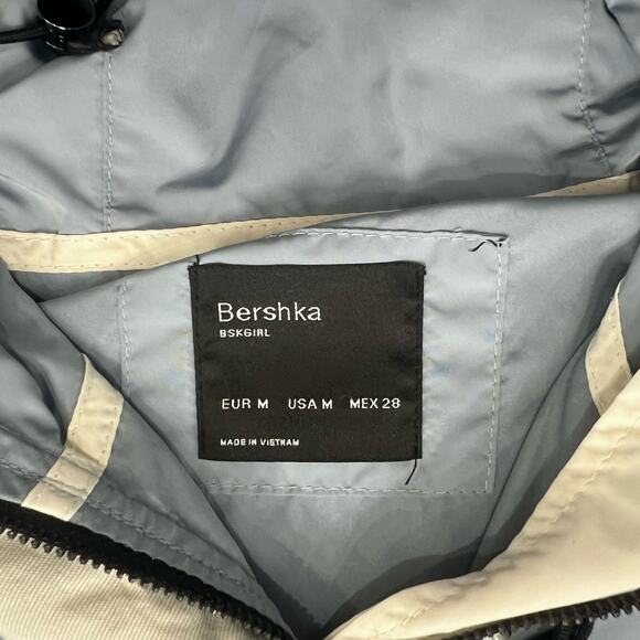 Bershka Blue White Yellow Colorblock Anorak Half Zip Snap Windbreaker size M - Picture 8 of 14